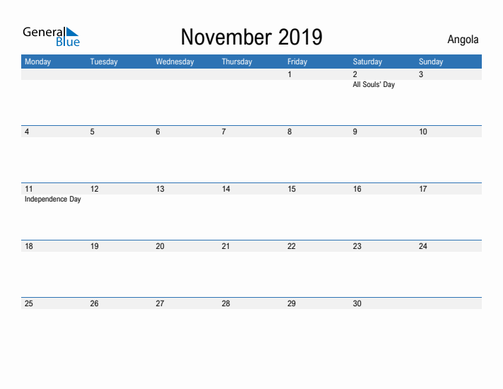 Fillable November 2019 Calendar