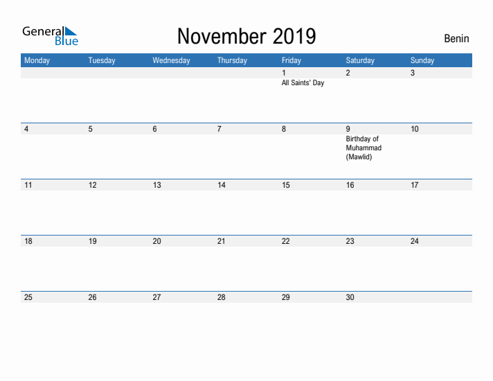 Fillable November 2019 Calendar