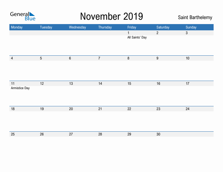 Fillable November 2019 Calendar