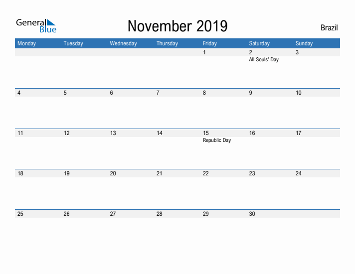 Fillable November 2019 Calendar