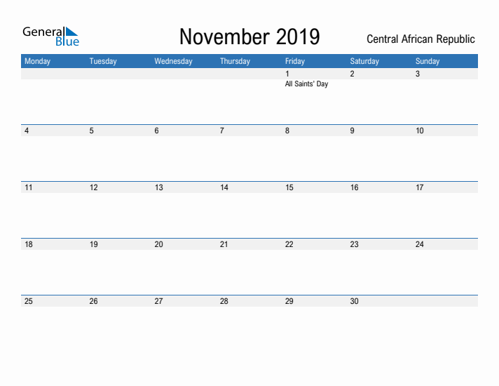 Fillable November 2019 Calendar