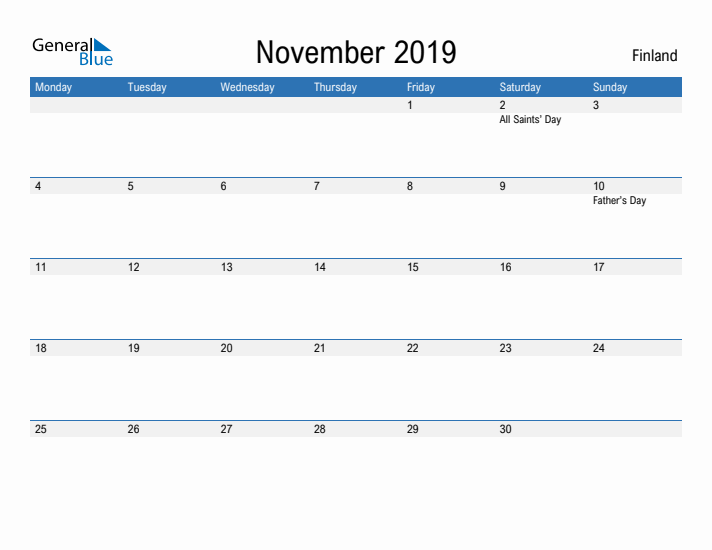 Fillable November 2019 Calendar