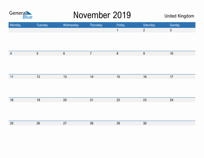 Fillable November 2019 Calendar