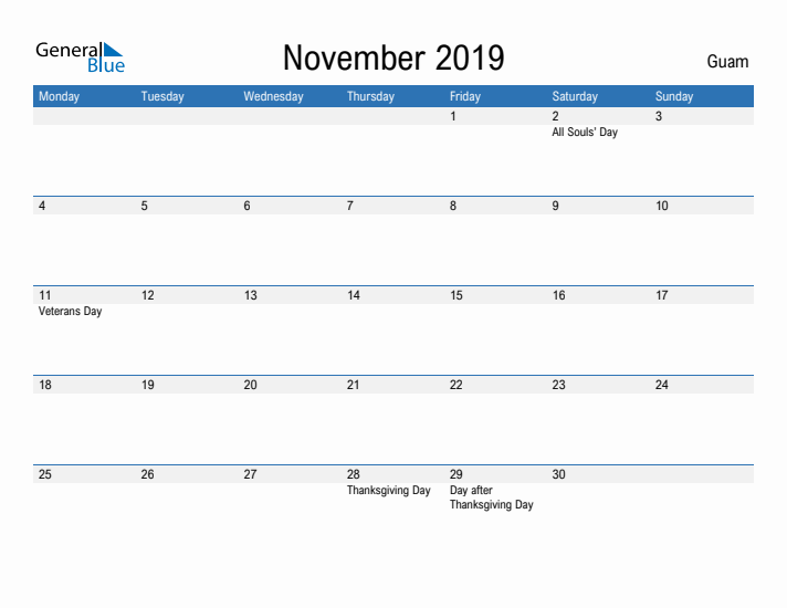 Fillable November 2019 Calendar