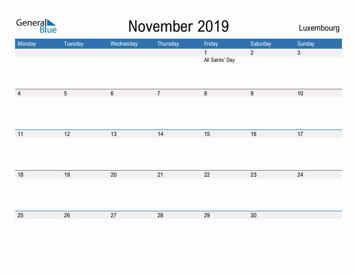 Fillable November 2019 Calendar