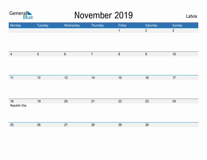 Fillable November 2019 Calendar