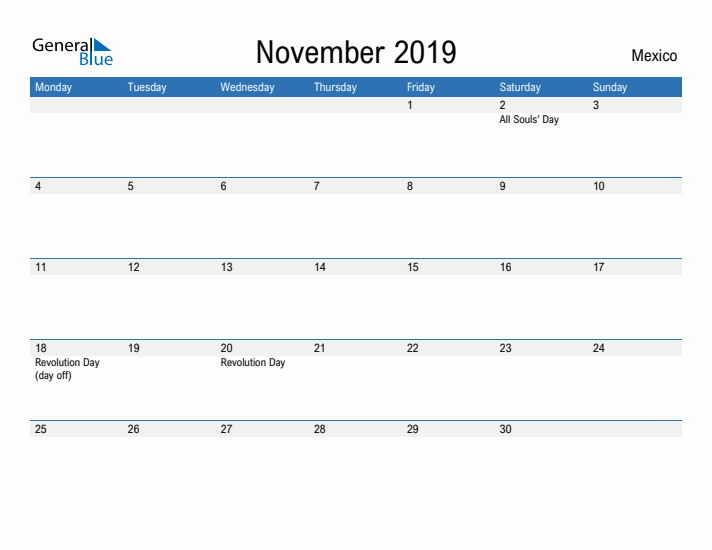 Fillable November 2019 Calendar