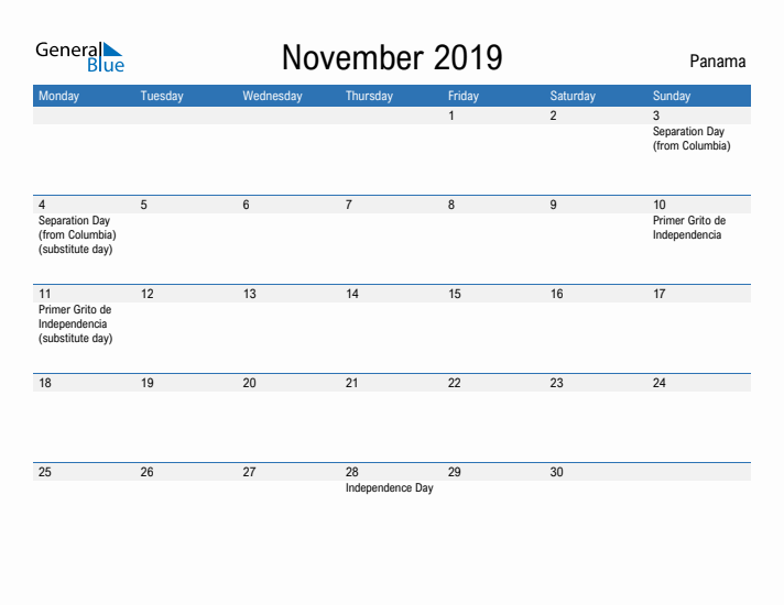 Fillable November 2019 Calendar