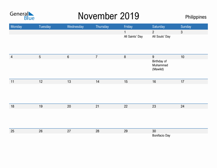 Fillable November 2019 Calendar