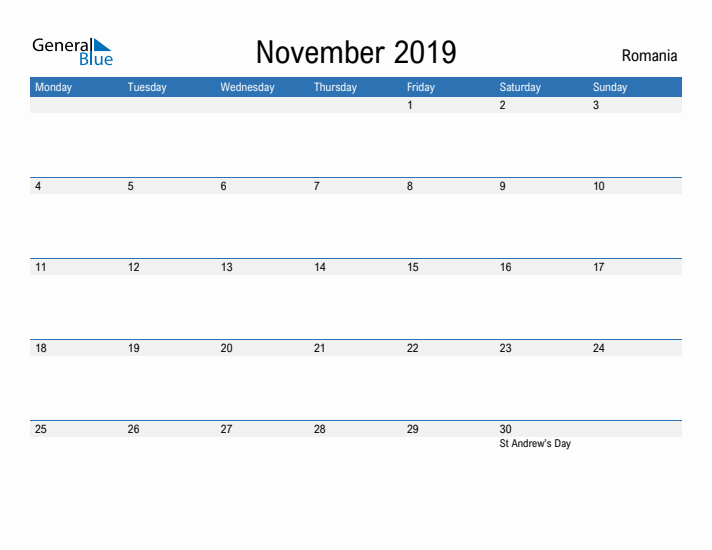 Fillable November 2019 Calendar