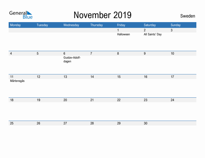 Fillable November 2019 Calendar