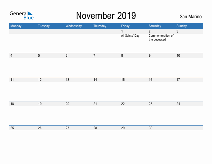 Fillable November 2019 Calendar