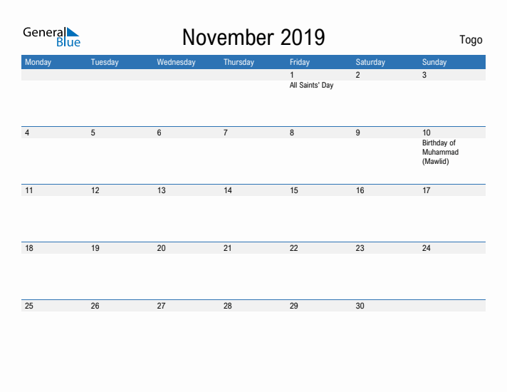 Fillable November 2019 Calendar