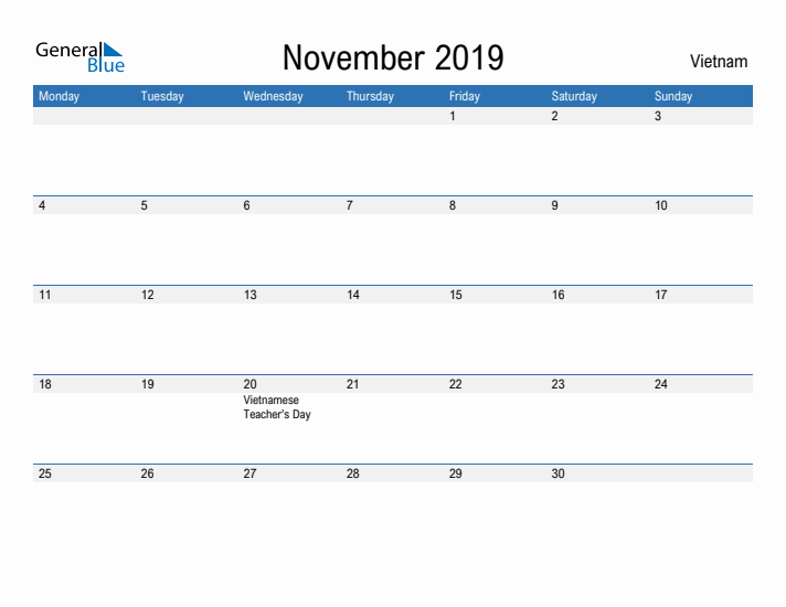 Fillable November 2019 Calendar