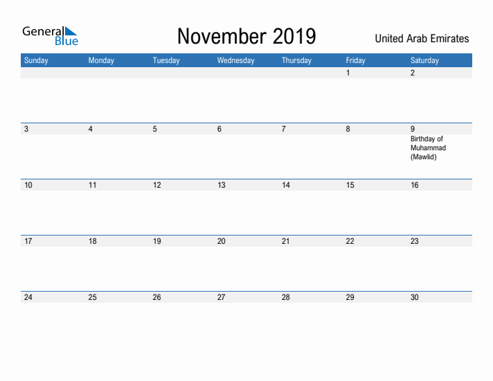 Fillable November 2019 Calendar