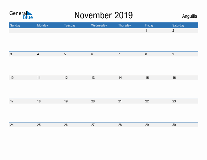 Fillable November 2019 Calendar