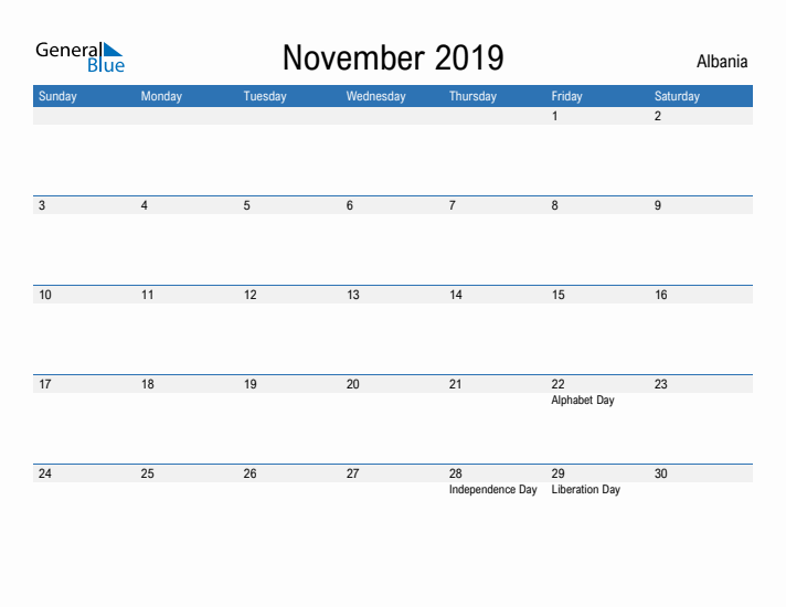 Fillable November 2019 Calendar