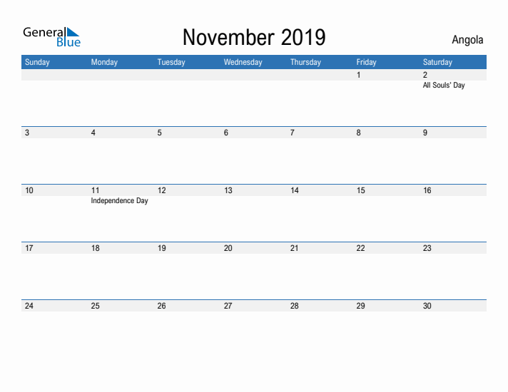 Fillable November 2019 Calendar