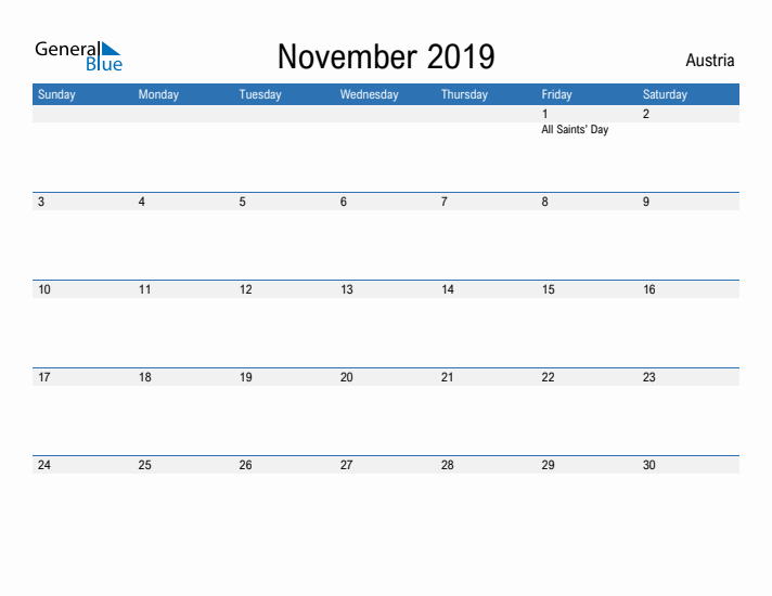 Fillable November 2019 Calendar