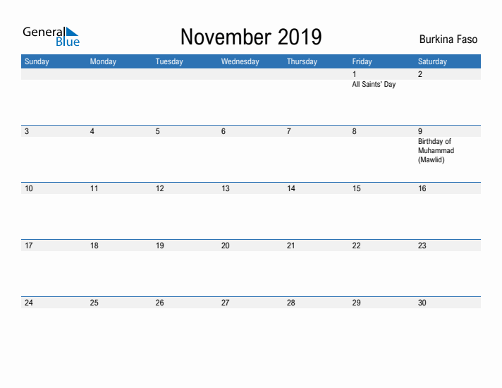 Fillable November 2019 Calendar