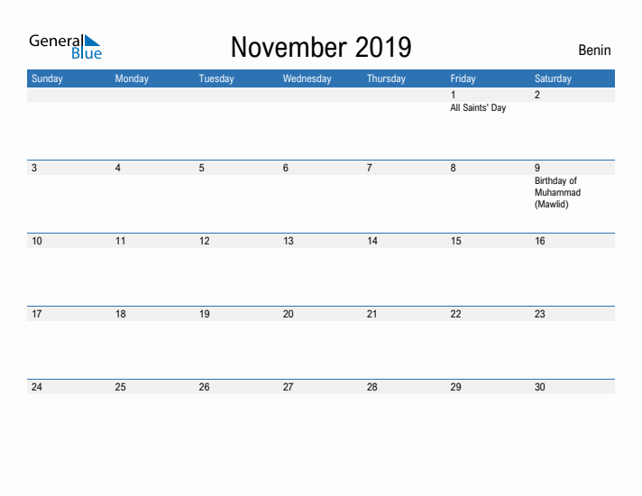 Fillable November 2019 Calendar