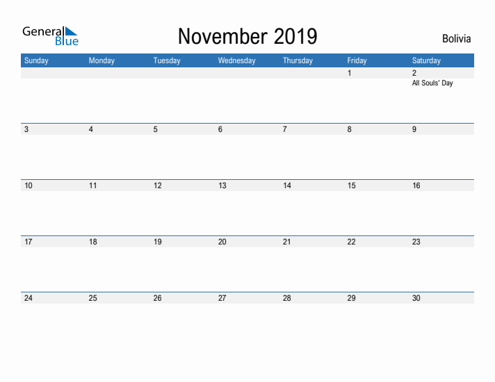 Fillable November 2019 Calendar