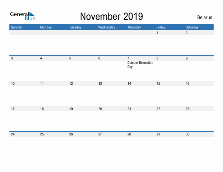 Fillable November 2019 Calendar