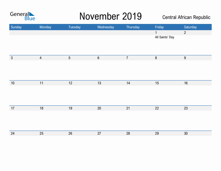 Fillable November 2019 Calendar