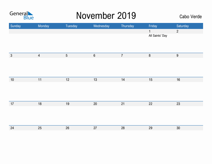 Fillable November 2019 Calendar