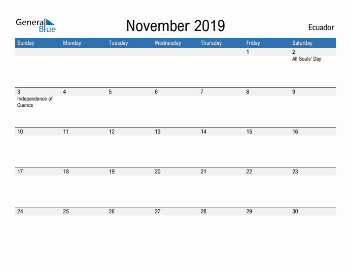 Fillable November 2019 Calendar