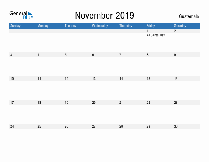 Fillable November 2019 Calendar