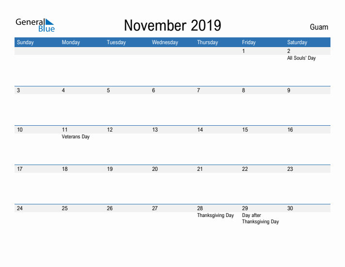 Fillable November 2019 Calendar