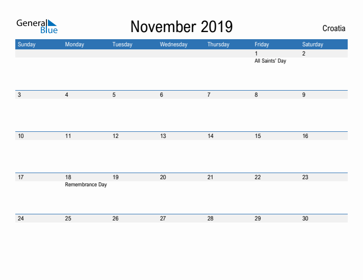 Fillable November 2019 Calendar