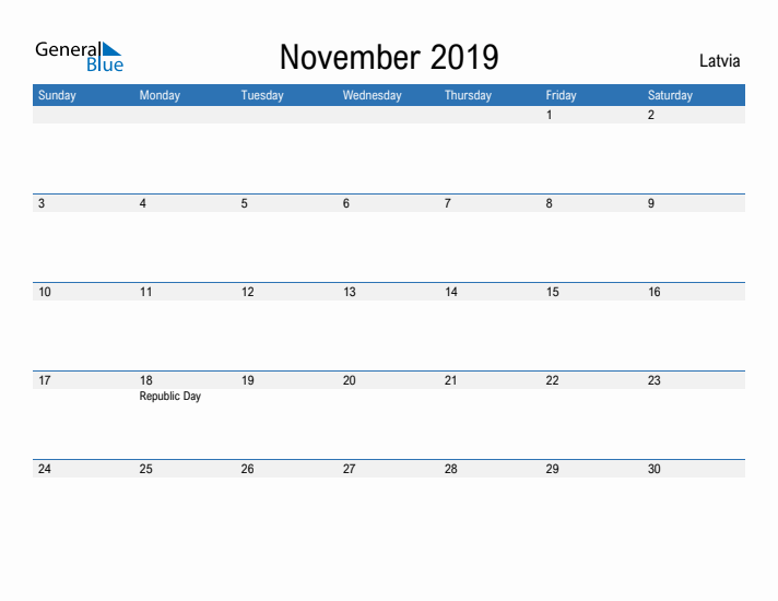 Fillable November 2019 Calendar