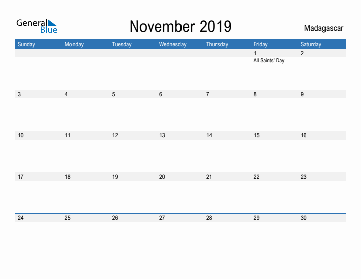 Fillable November 2019 Calendar