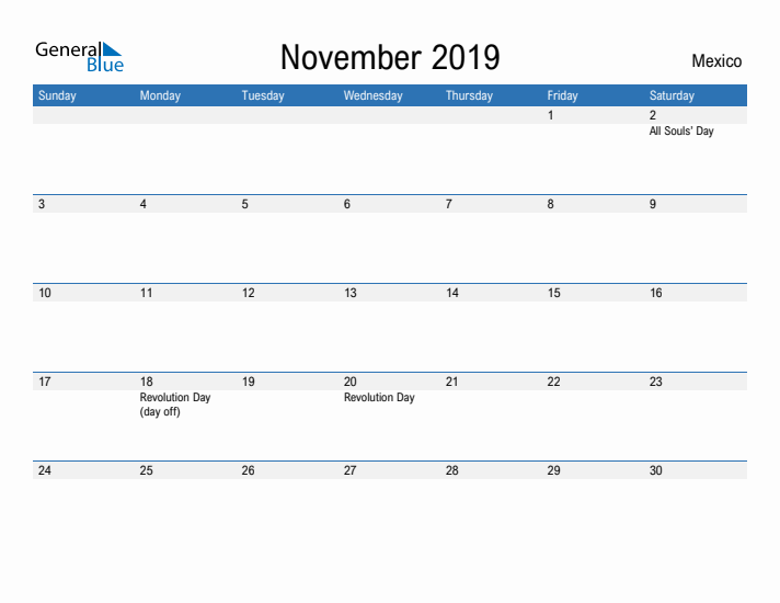 Fillable November 2019 Calendar