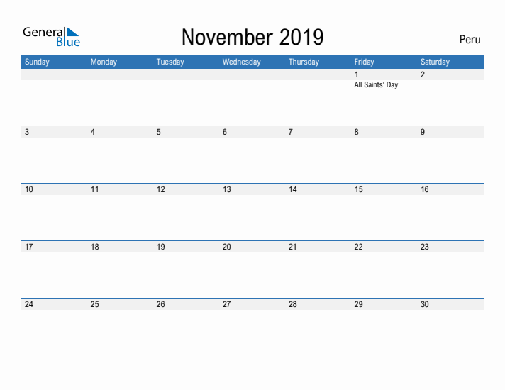 Fillable November 2019 Calendar