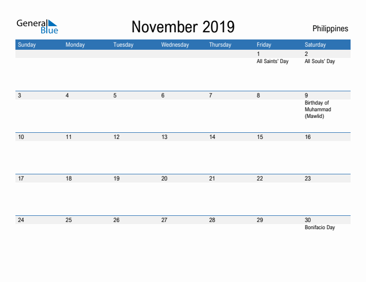 Fillable November 2019 Calendar