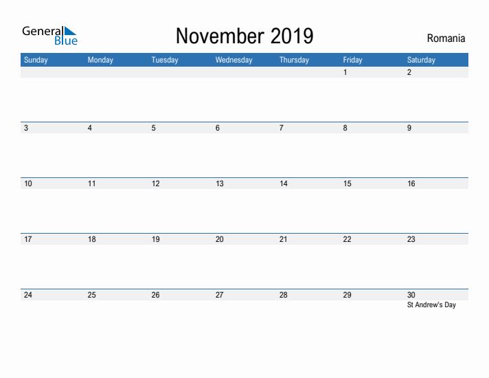 Fillable November 2019 Calendar