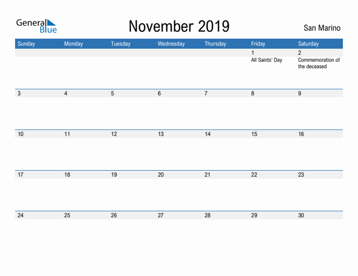 Fillable November 2019 Calendar