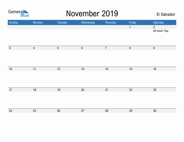 Fillable November 2019 Calendar