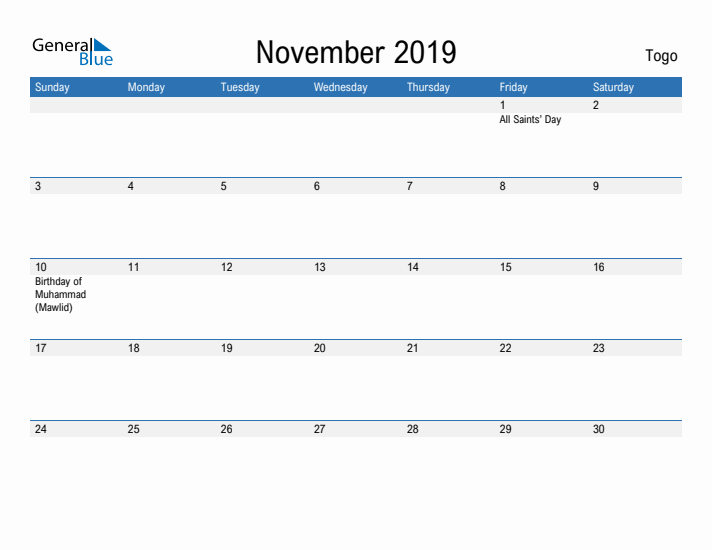 Fillable November 2019 Calendar