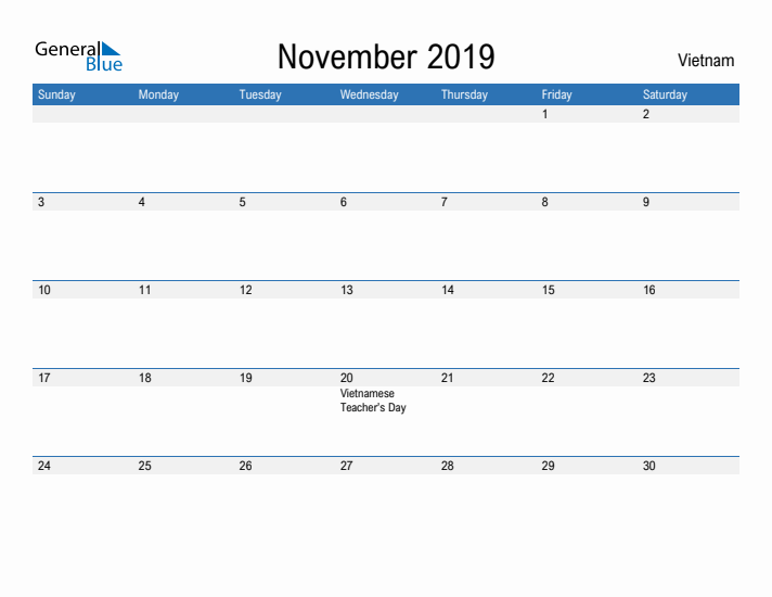 Fillable November 2019 Calendar