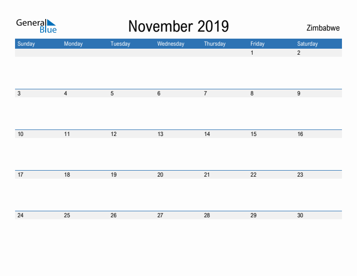 Fillable November 2019 Calendar