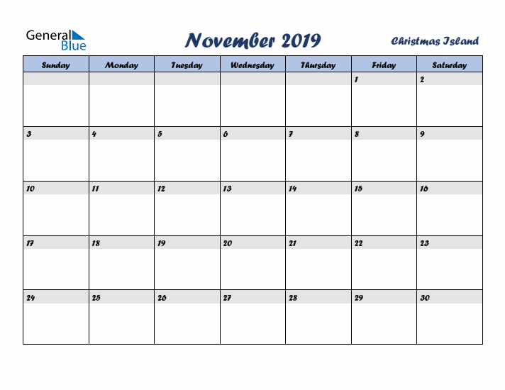 November 2019 Calendar with Holidays in Christmas Island