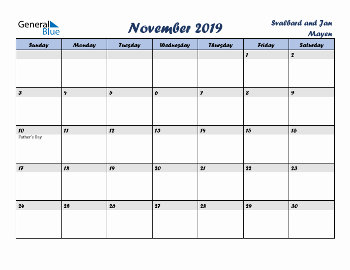 November 2019 Calendar with Holidays in Svalbard and Jan Mayen