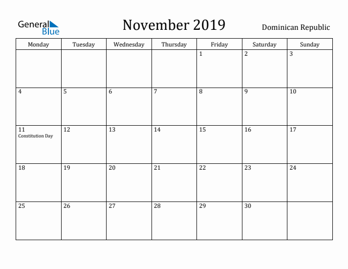 November 2019 Calendar Dominican Republic