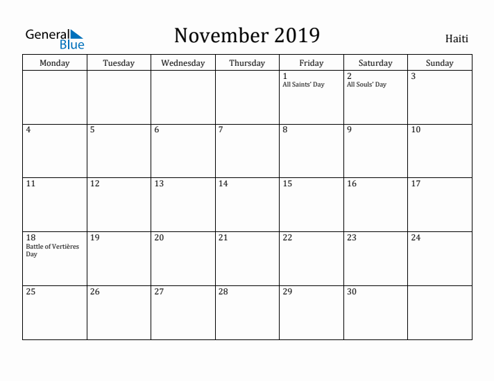 November 2019 Calendar Haiti