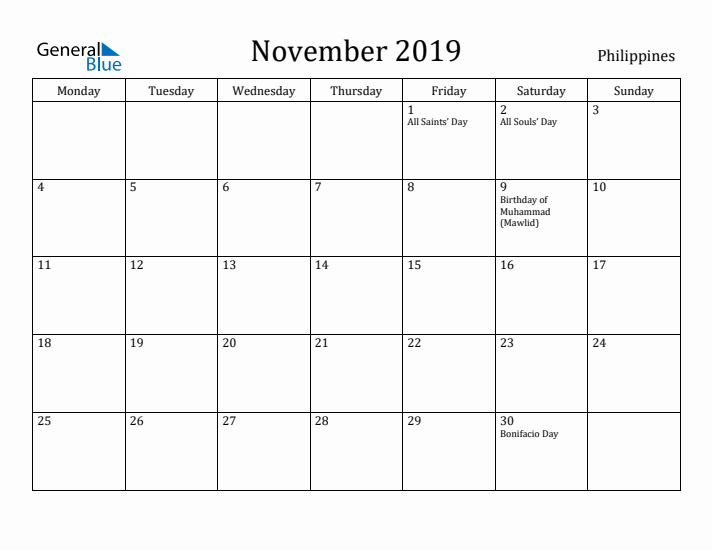 November 2019 Calendar Philippines