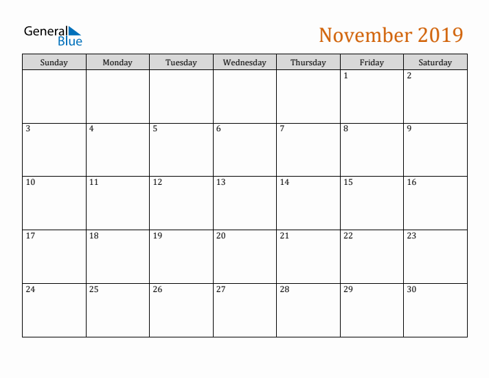 Editable November 2019 Calendar